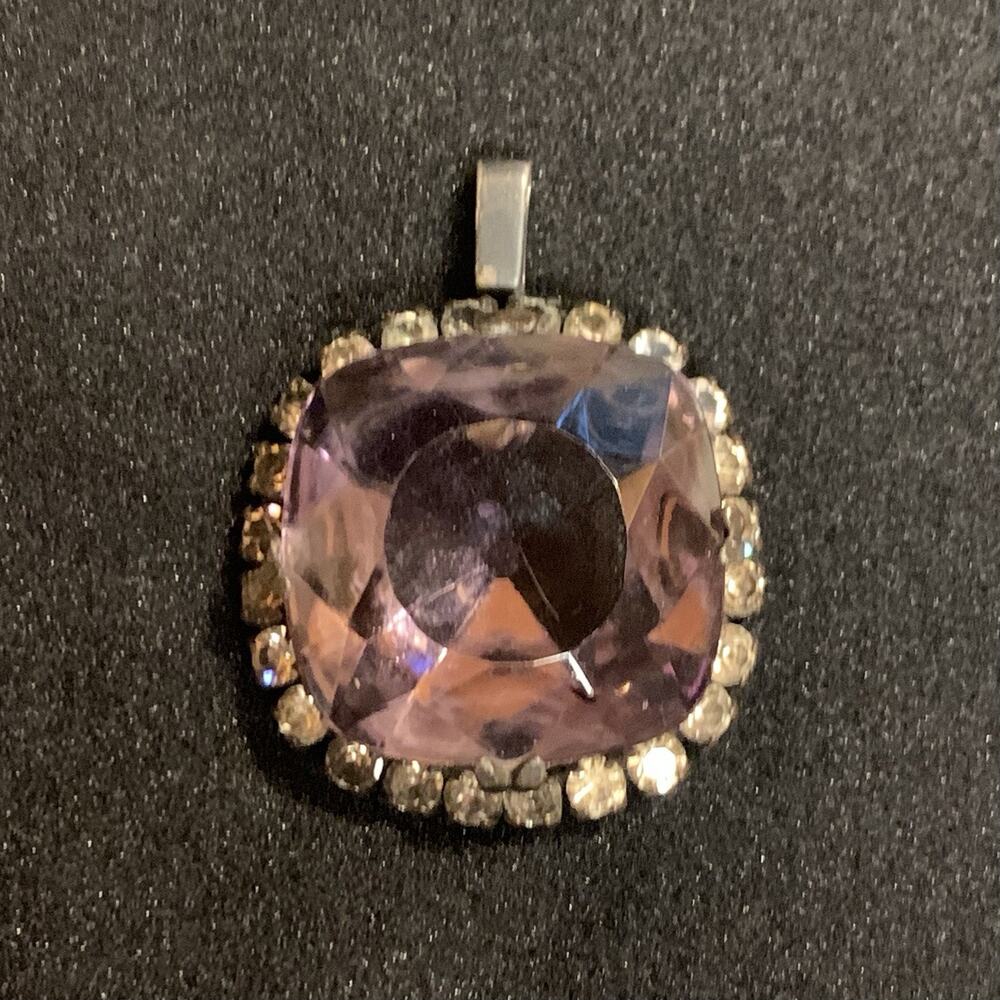 Kenneth Lane Pendant Purple Large Stone w/ Rhinestones Vintage 1960-1970's